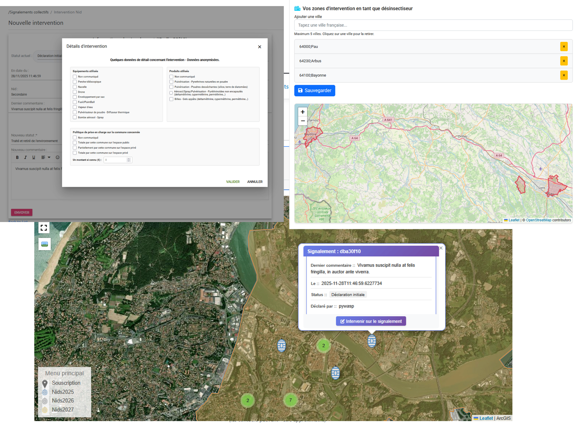 Aperçu du tableau de bord WaspTracker
